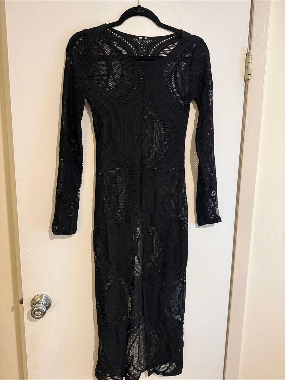Black Long Sleeve Lace cover up dress with front slit